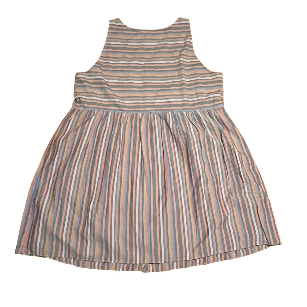 Madewell XXL Scoopneck Tank Dress in Rainbow Stripe Button-Front Babydoll Cotton - Picture 5 of 7